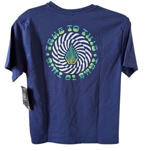 Volcom Iron91 Short Sleeve Tee T-shirt Estate Blue Boys size L 14 New